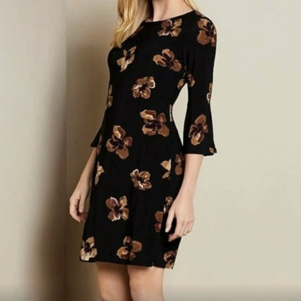 Tommy Hilfiger Women's Size 6 Black Floral‎ Print 3/4 Sleeve Sheath Dress NWT